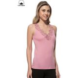 Özkan Underwear Özkan 2001 Kadın %100 Pamuklu Ribana Dantelli Güpürlü Manolya Atlet - Kahverengi