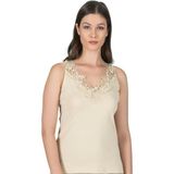 Özkan Underwear Özkan 2001 Kadın %100 Pamuklu Ribana Dantelli Güpürlü Manolya Atlet - Ten