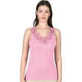 Özkan Underwear Özkan 2001 Kadın %100 Pamuklu Ribana Dantelli Güpürlü Manolya Atlet - XL - Koyu Pembe
