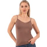 Özkan Underwear Özkan 2040 Kadın Premium Kumaş Viskon Saten Yakalı Esnek Rahat Ince Askılı Atlet - 3XL - Kahve