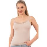 Özkan Underwear Özkan 2040 Kadın Premium Kumaş Viskon Saten Yakalı Esnek Rahat Ince Askılı Atlet - Taş