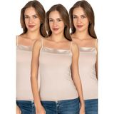 Özkan Underwear Özkan 2041 3'lü Paket Kadın Viskon Yakası Saten Detaylı Esnek Yumuşak Ince Askılı Atlet - 2XL - Taş