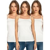 Özkan Underwear Özkan 2041 3'lü Paket Kadın Viskon Yakası Saten Detaylı Esnek Yumuşak Ince Askılı Atlet - Ekru - 2XL