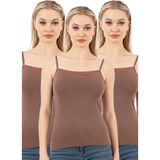 Özkan Underwear Özkan 2041 3'lü Paket Kadın Viskon Yakası Saten Detaylı Esnek Yumuşak Ince Askılı Atlet - Kahverengi - 2XL