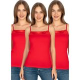 Özkan Underwear Özkan 2041 3'lü Paket Kadın Viskon Yakası Saten Detaylı Esnek Yumuşak Ince Askılı Atlet - Kırmızı - 2XL