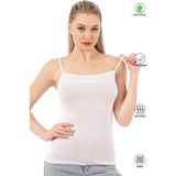 Özkan Underwear Özkan 2041 Kadın Viskon Yakası Saten Detaylı Esnek Yumuşak Ince Askılı Atlet - 2XL - Beyaz