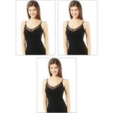 Özkan Underwear Özkan 22813 3'lü Paket Kadın Pamuklu Modal Tül Detaylı Ince Askılı Atlet - 4XL - Siyah