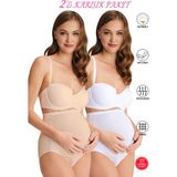 Özkan Underwear Özkan 23582 2'li Paket Kadın Beyaz Ten Karışık Paket Pamuklu Likralı Süprem Hamile Lohusa Yüksek Bel Bato Külot - Ten - Beyaz - XL