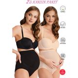 Özkan Underwear Özkan 23582 2'li Paket Kadın Siyah Ten Karışık Paket Pamuklu Likralı Süprem Hamile Lohusa Yüksek Bel Bato Külot - Siyah - Ten - 3XL