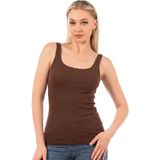 Özkan Underwear Özkan 25493 Kadın Premium Kumaş Modal Pamuklu Likralı Tül Biyeli Kalın Askılı Atlet - 2XL - Kahve