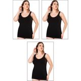 Özkan Underwear Özkan 26802 3'lü Paket Kadın Pamuklu Yakası Dantel Detaylı Kalın Askılı Esnek Rahat Büyük Beden Atlet - Siyah - 4XL