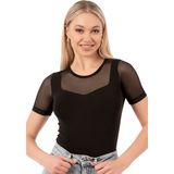 Özkan Underwear Özkan 26830 Kadın Pamuklu Tül Detaylı Kancalı Çıtçıtlı Body - XL - Siyah