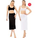Özkan Underwear Özkan 26975 2'li Paket Kadın Viskon Kumaş Siyah Beyaz Diz Altı Uzun Etek Elbise Astarı Jüpon Kombinezon - 4XL - Siyah - Beyaz