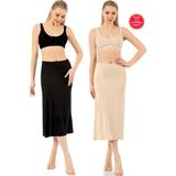 Özkan Underwear Özkan 26975 2'li Paket Kadın Viskon Kumaş Siyah Ten Diz Altı Uzun Etek Elbise Astarı Jüpon Kombinezon - 4XL - Siyah - Ten