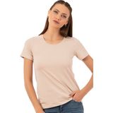 Özkan Underwear Özkan 26976 Kadın Premium Yumuşak Rahat Kumaş Viskon Bisiklet Yaka Kısa Kollu Örme T-Shirt - 4XL - Taş