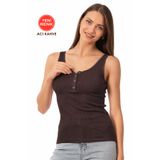 ÖZKAN underwear Özkan 27063 Kadın Pamuklu Likralı Kaşkorse Fitilli Esnek Rahat Önü Patlı Kalın Askılı Örme Atlet