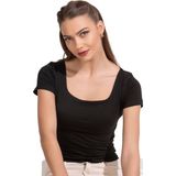 Özkan Underwear Özkan 27419 Kadın Pamuklu Rahat Kısa Kollu Süprem Kumaş Kare Yaka Crop T-Shirt - XL - Siyah