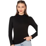 Özkan Underwear Özkan 27451 Kadın Yarım Balıkçı Yaka Preminyum Vorteks Viskon Kumaş Esnek Rahat Body Bluz - Siyah
