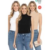 Özkan Underwear Özkan 27813 3'lü Paket Kadın Pamuklu Modal Esnek Rahat Karışık Renk Balıkçı Yaka Sıfır Kol T-Shirt - 2XL