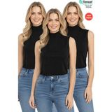 Özkan Underwear Özkan 27813 3'lü Paket Kadın Pamuklu Modal Esnek Rahat Karışık Renk Balıkçı Yaka Sıfır Kol T-Shirt - Siyah