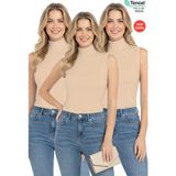 Özkan Underwear Özkan 27813 3'lü Paket Kadın Pamuklu Modal Esnek Rahat Karışık Renk Balıkçı Yaka Sıfır Kol T-Shirt - Taş - 2XL
