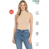 Özkan Underwear Özkan 27813 Kadın Premium Kumaş Pamuklu Modal Balıkçı Yaka Sıfır Kol Body T-Shirt Bluz - Taş - 2XL