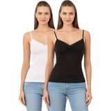 Özkan Underwear Özkan 3167 2'li Paket Kadın %95 Pamuklu Önü Büzgülü Dantelli Ip Askılı Penye Karışık Renk Atlet - Siyah - Beyaz