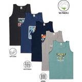 Özkan Underwear Özkan 31800 5'li Paket Erkek Çocuk Karışık Renkli Desenli Pamuklu Yumuşak Rahat Kalın Askılı Atlet - 11 - 12 Yaş
