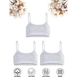 Özkan Underwear Özkan 42324 3'lü Paket Kız Çocuk Pamuklu Süprem Esnek Rahat Pedsiz Ince Askılı Alıştırma Sütyeni Yarım Atlet Büstiyer - 9 - 10 Yaş - Gri Melanj