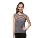 ÖZKAN underwear Özkan Kadın Premium Yumuşak Rahat Kumaş Viskon Dantel Detaylı Sıfır Kol Örme Bluz 7365