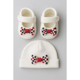 ÖZKARDEŞLER BABY Bebek patik ve şapka fiyonklu yeni doğan 0-3ay hediyelik 2li set