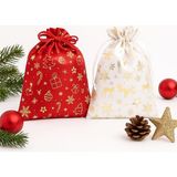 Özkaya Store 2’li Set 17X23 cm Yılbaşı Hediye Kesesi – Kırmızı &amp; Beyaz Altın Yaldızlı Noel Temalı Kumaş Çanta | Yılbaşı Hediye Paketi Kesesi - Belirtilmemiş