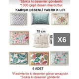 Özkent Ev Tekstil Desenli Yastık Kılıfı 50X70 cm 6 Parça Beyaz Mavi Pembe Yeşil Sarı Kahverengi Ekru Çiçek Deseni - Beyaz - Mavi - Pembe - Yeşil