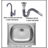Özkoca Yapı Market Paslanmaz Krom Eviye 40X50 cm + Sifon + Lavabo Bataryası