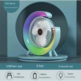 Ozkr Store Masaüstü Vantilatör USB Şarjlı Rgb LED Işıklı 3 Kademeli 180° Ayarlanabilir Soğutucu Fan Mavi