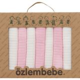 Özlem Bebe Bebe 7'li Pamuklu Bebek Ağız Silme Mendili (Hediye Paketi Yapılır) - Ekru - Pembe - Yenidoğan