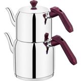 Özlife 122 Gala Inox Mor Kulp Orta Boy Çaydanlık Takımı