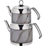 Özlife 156G Enza Inox Gri S Desen Orta Boy Çaydanlık Takımı
