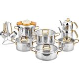 Özlife 18 Parça Tencere Enza Model Çeyiz Seti Sade Gold - 18 cm - Altın