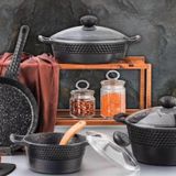 Özlife Gs-6055 Arya Siyah 7 Parça Döküm Tencere Seti