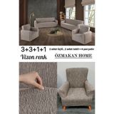 ÖZMAKAN Jakarlı Koltuk Örtüsü Takımı 3+3+1+1 Vizon Renk