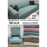 ÖZMAKAN Streç Lastikli Esnek Yıkanabilir Pamuklu 3+3+1+1 Jakarlı Koltuk Örtüsü Takımı Koltuk Kılıfı
