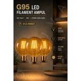 OZNIVA 3'lü Rustik LED Kırılmaz Ampul G95 Glop E27 4W 2700K Sıcak Işık Gold Filament Dekoratif Dimmerli