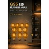 OZNIVA Rustik LED Filament Ampul G95 E27 4W 2700K Gün Işığı Gold Renk Kırılmaz Glop Dekoratif Dimmerli - 10'lu