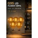 OZNIVA Rustik LED Filament Ampul G95 E27 4W 2700K Gün Işığı Gold Renk Kırılmaz Glop Dekoratif Dimmerli - 5'li