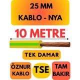 Öznur 10 mm Nya Kablo Metre Seçenekli (Sarı-Yeşil) - 25 METRE
