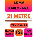 Öznur 1,5 mm Nya Kablo Metre Seçenekli (Kahverengi) - 21 METRE