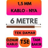 Öznur 1,5 mm Nya Kablo Metre Seçenekli (Kahverengi) - 6 METRE