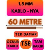 Öznur 1,5 mm Nya Kablo Metre Seçenekli (Kahverengi) - 60 METRE