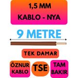Öznur 1,5 mm Nya Kablo Metre Seçenekli (Kahverengi) - 9 METRE